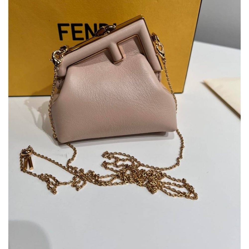 Fendi Blush Leather Crossbody with Gold Chain